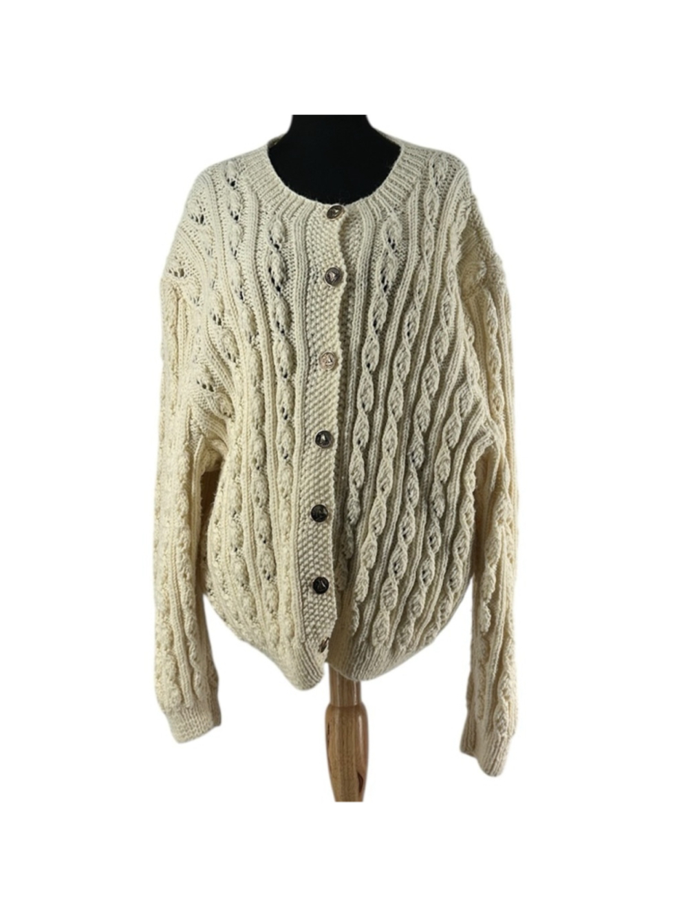 Handmade sweater Cable Knit Button-Front Sweater Cardigan nautical buttons sz lg